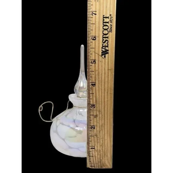 Vtg White Iridescent Art Glass Perfume Bottle With Tear Drop Stopper 5.75" - Picture 8 of 9